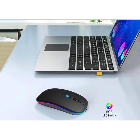 ✨Mouse Black Wireless Bluetooth Rechargeable Silent Slim LED Mouse for Laptop - Picture 3 of 9